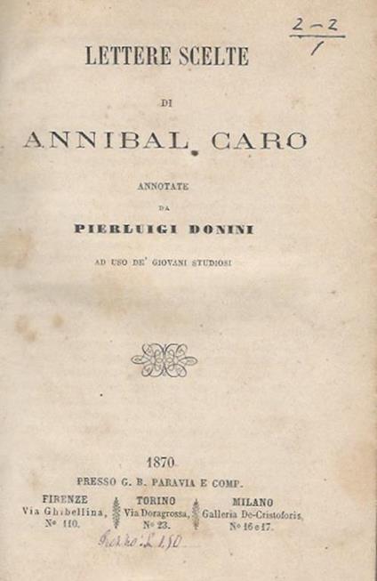 Lettere scelte - Annibal Caro - copertina