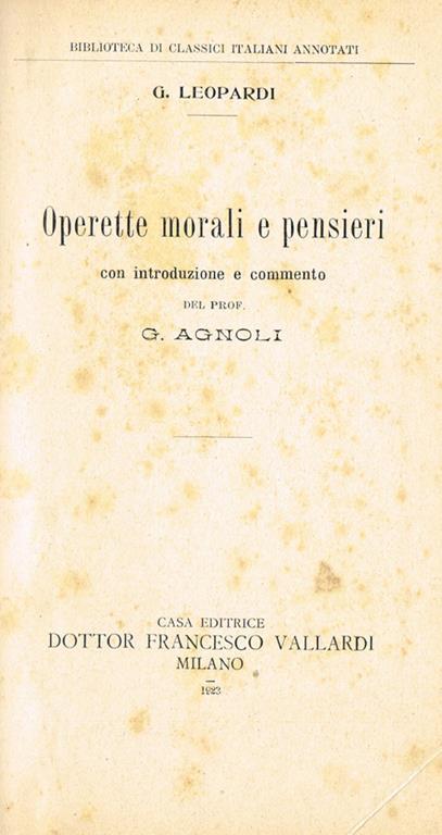 Operette morali e pensieri - Giacomo Leopardi - copertina