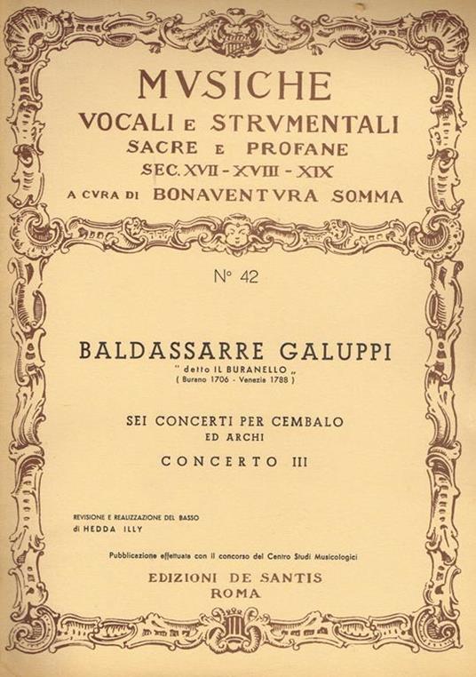 Sei concerti per cembalo ed archi, concerto III - Baldassarre Galuppi - copertina