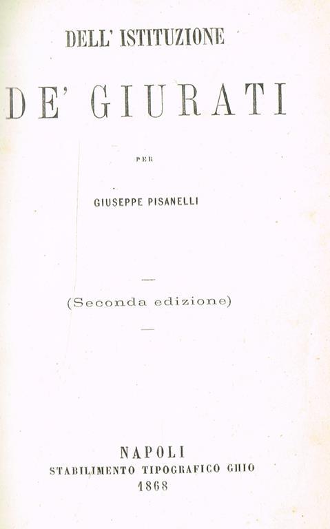 Dell'istituzione dé giurati - Giuseppe Pisanelli - copertina