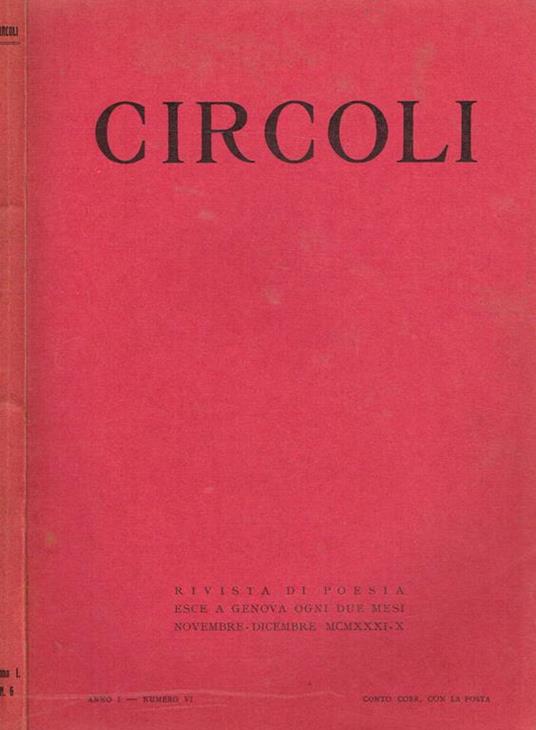 Circoli Anno I N. Vi. Rivista di Poesia - Adriano Grande - copertina