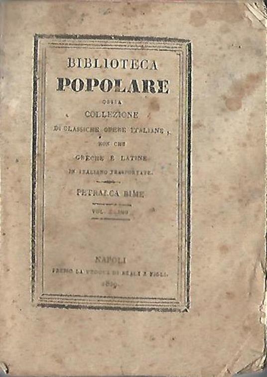 Collezione di opere Italiane non che greche e latine. Le rime del Petrarca a cura di Antonio Marsand - Francesco Petrarca - copertina