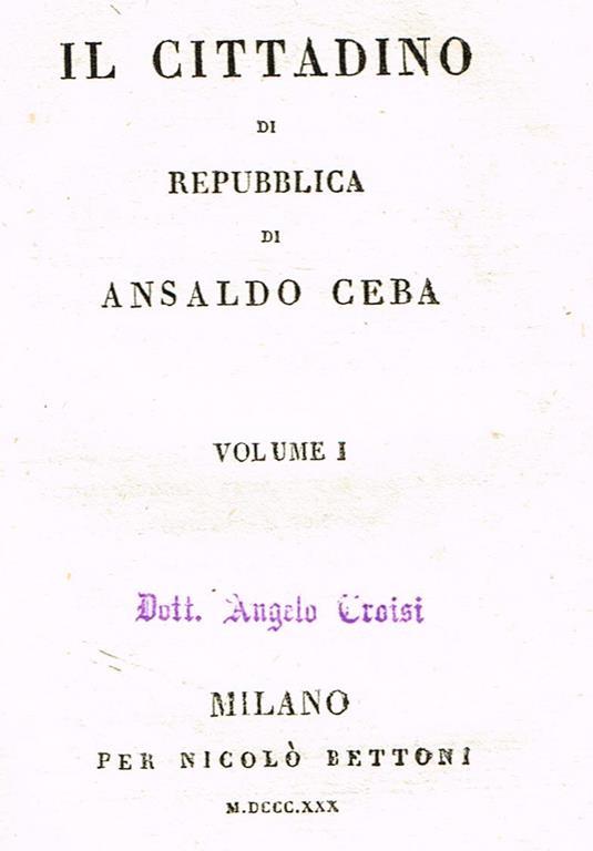 Il Cittadino di Repubblica Vol.I - Ansaldo Cebà - copertina