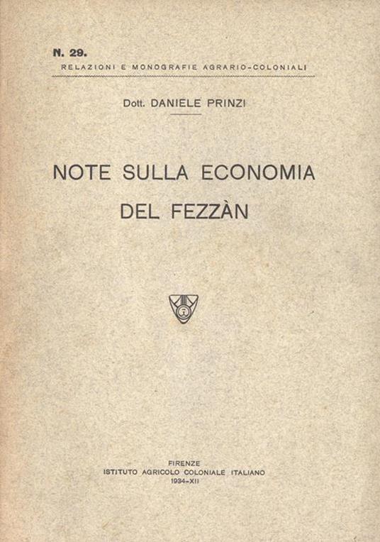 Note sulla economia del Fezzàn - Daniele Prinzi - copertina