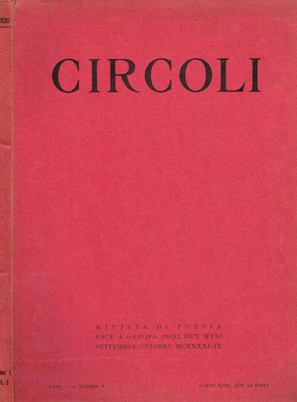 Circoli Anno I N.V. Rivista di Poesia - Adriano Grande - copertina