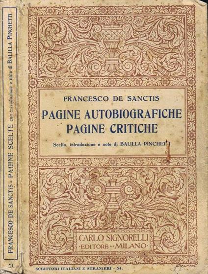 Pagine Autobiografiche Pagine Critiche - Francesco De Sanctis - copertina