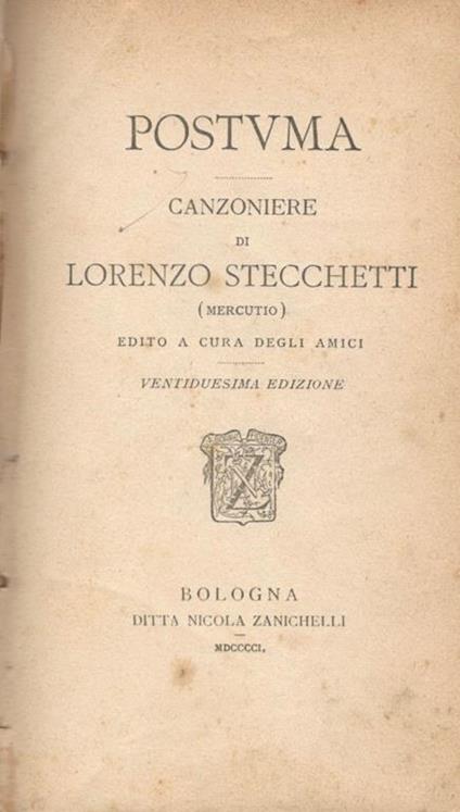 Postuma. Canzoniere - Lorenzo Stecchetti - copertina