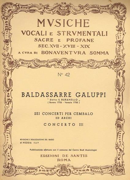 Sei concerti per cembalo ed archi, concerto III - Baldassarre Galuppi - copertina