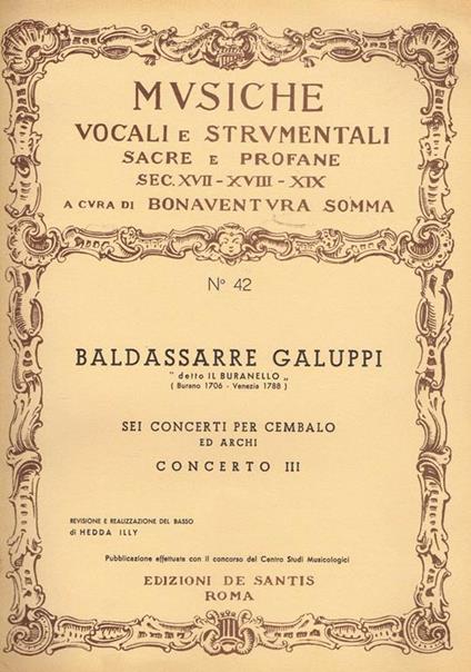 Sei concerti per cembalo ed archi, concerto III - Baldassarre Galuppi - copertina