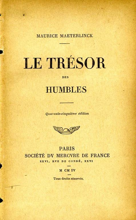 Le Tresor Des Humbles - Maurice Maeterlinck - copertina