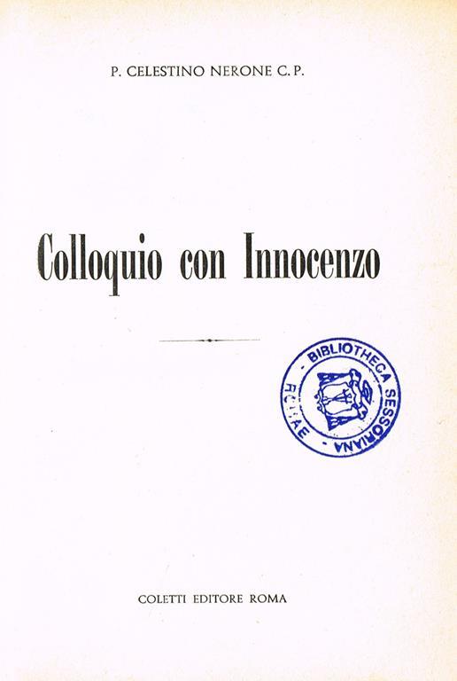 Colloquio con innocenzo - P.Celestino Nerone - copertina