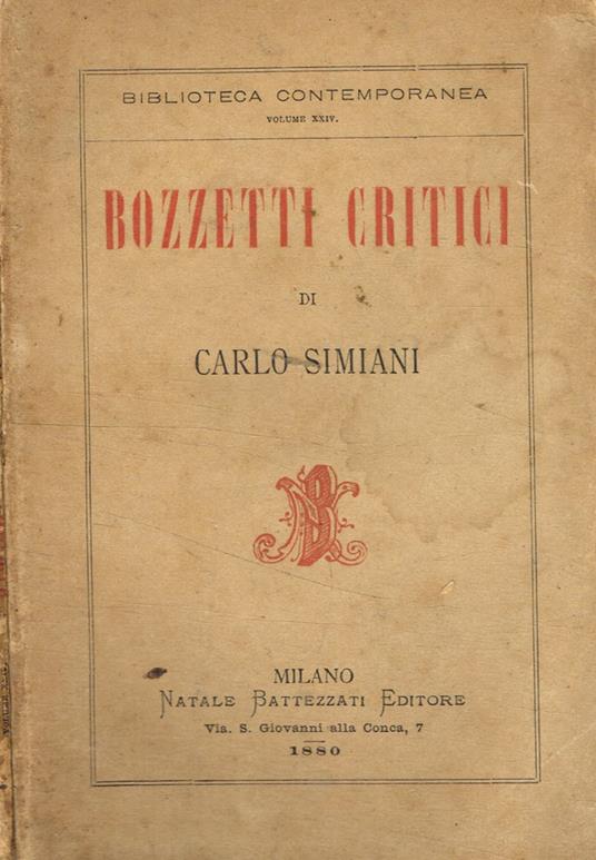Bozzetti Critici - Carlo Simiani - copertina