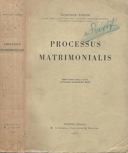 Processus matrimonialis - Joannes Torre - copertina