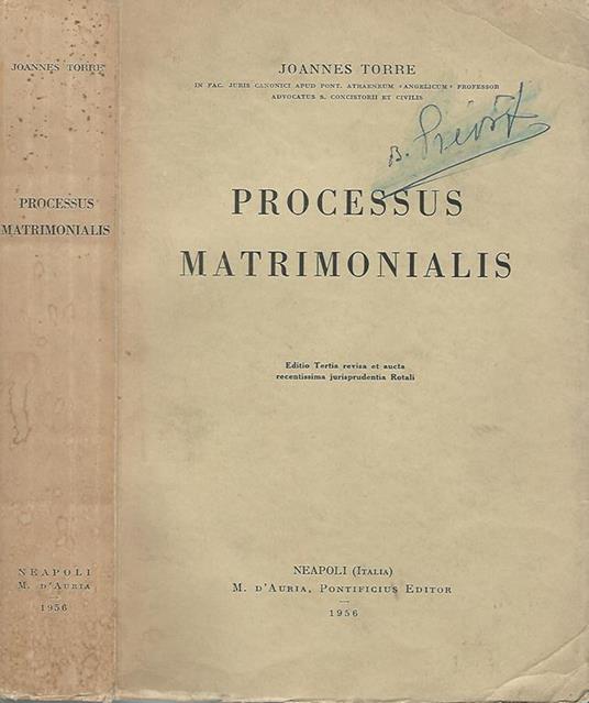 Processus matrimonialis - Joannes Torre - copertina