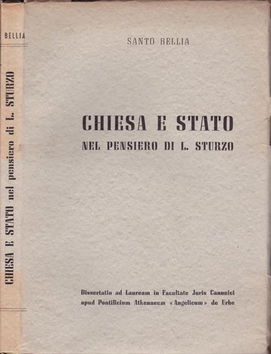 Chiesa e Stato. nel pensiero di L. Sturzo - Santo Bella - copertina