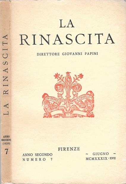 La Rinascita. Rivista del Centro Nazionale di Studi sul Rinascimento - Giovanni Papini - copertina