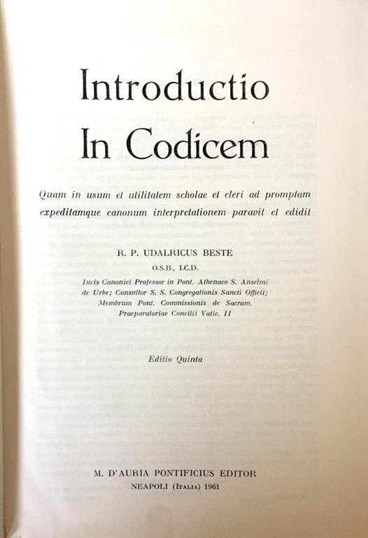 Introductio in Codicem - Uldaricus Beste - copertina