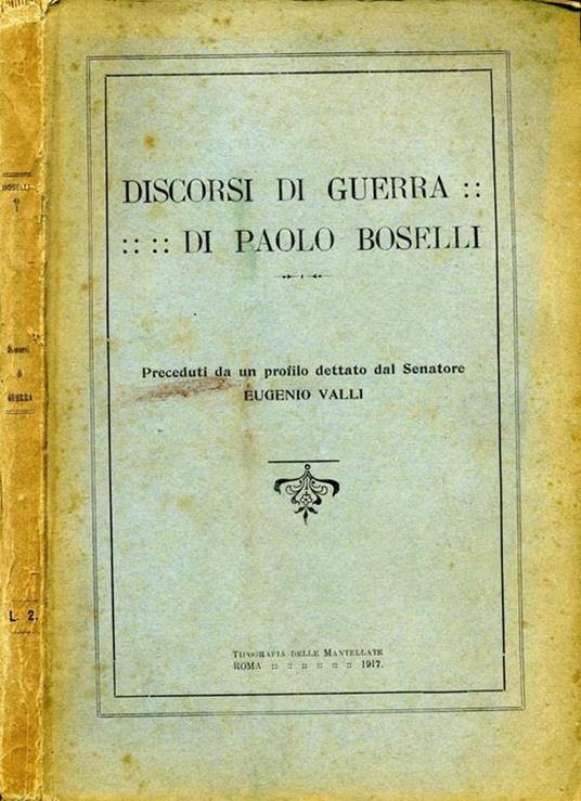 Discorsi di Guerra - Paolo Boselli - copertina