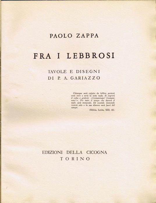 Fra i Lebbrosi - Paolo Zappa - copertina