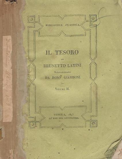 Il tesoro, vol. II - Brunetto Latini - copertina