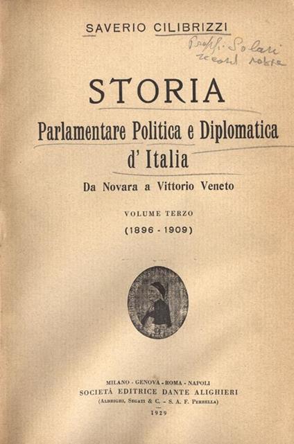 Storia parlamentare politica e diplomatica d'Italia-Vol. III. da Novara a Vittorio Veneto (1896-1909) - Saverio Cilibrizzi - copertina