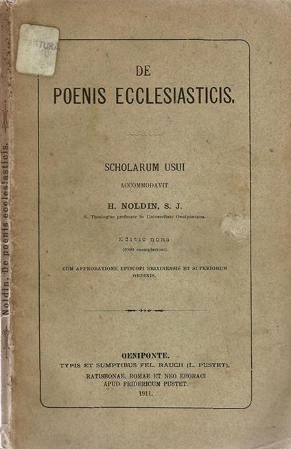 De Poenis Ecclesisticis. Scholarum usui - Hieronymus Noldin - copertina