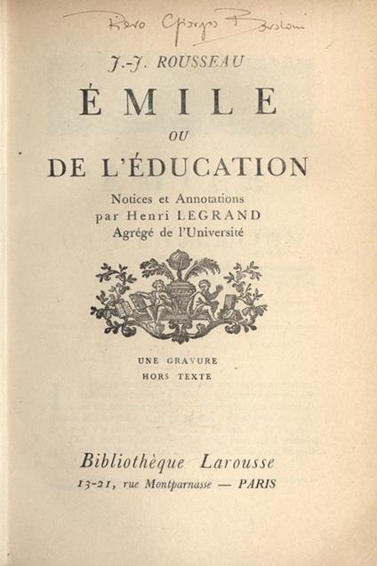 Emile ou de l'éducation - Jean-Jacques Rousseau - copertina