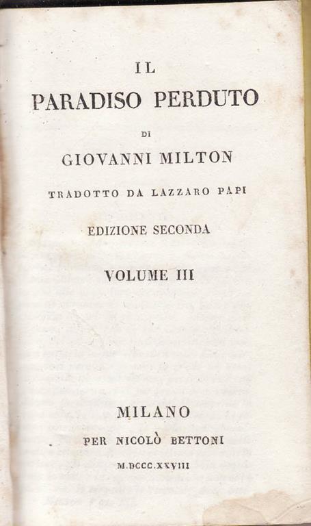 Il paradiso perduto (vol. III) - John Milton - copertina