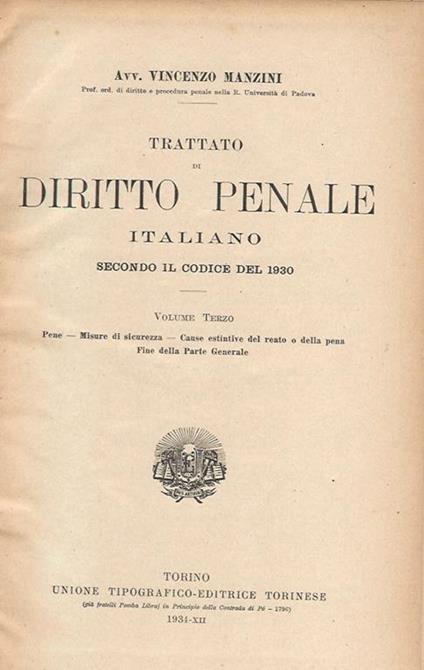Diritto Penale. Vol. III. Secondo il codice del 1930 - Vincenzo Manzini - copertina