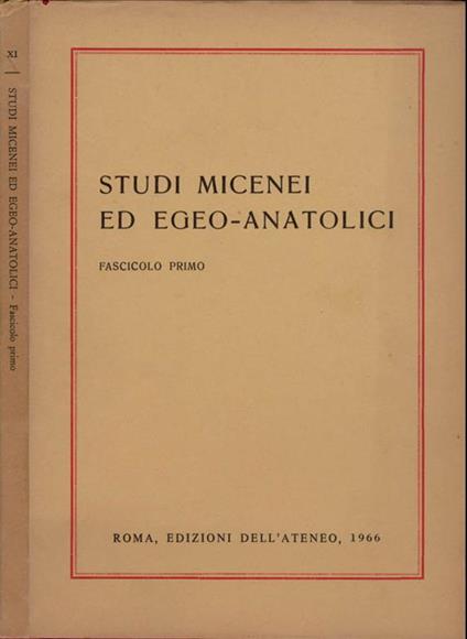 Studi Micenei ed Egeo-Anatolici VOL. XI. Fascicolo primo - copertina