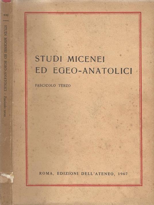 Studi Micenei ed Egeo. Anatolici - copertina