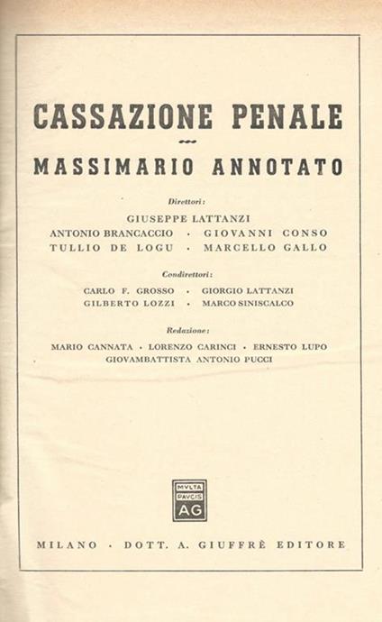 Cassazione Penale anno XIV. Massimario Annotato - copertina