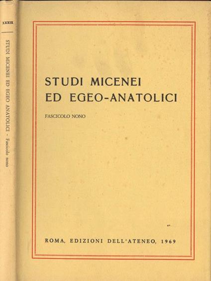 Studi micenei ed egeo. anatolici Fascicolo IX - copertina