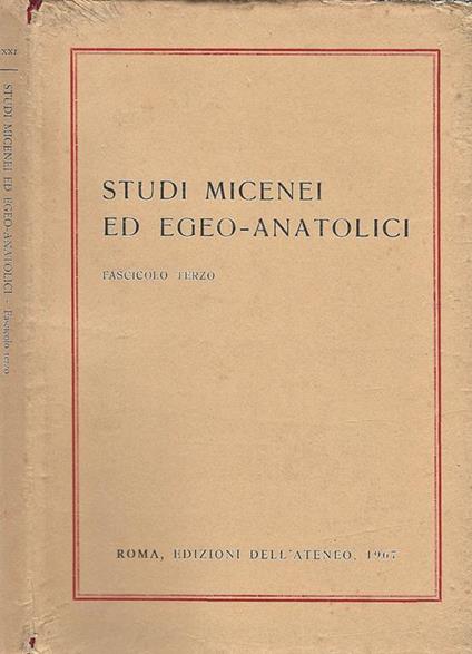 Studi Micenei ed Egeo. Anatolici - copertina