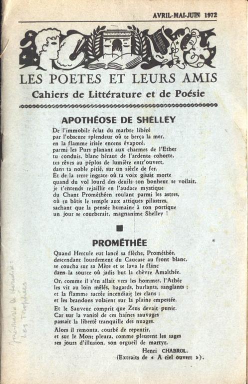 Les poétes et leurs amis-Aprile Maggio Giugno 1972. Cahiers de Littérature et de Poésie - copertina