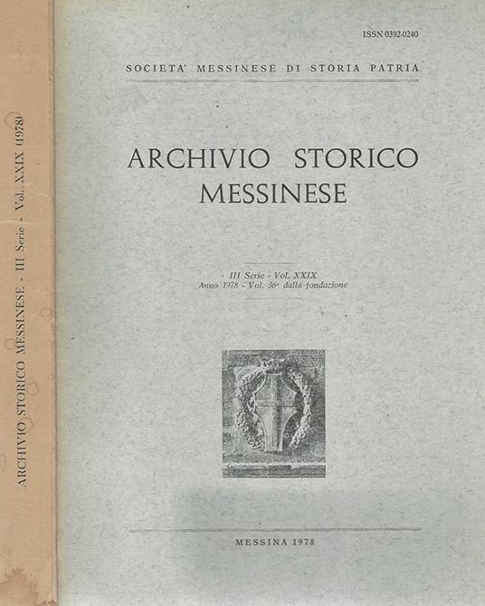 Archivio Storico Messinese Vol. XXIX - copertina