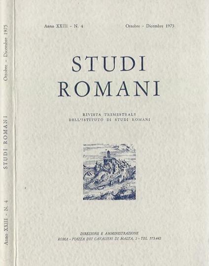 Studi Romani, Anno XXIII- N. 4. Rivista trimestrale dell'Istituto di Studi Romani - copertina