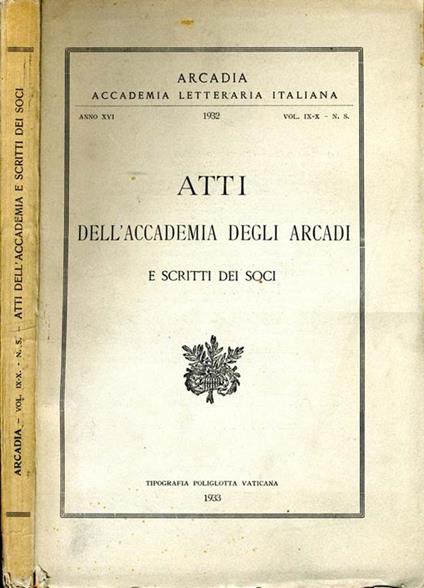 Atti dell'Accademia degli Arcadi e Scritti dei Soci - copertina