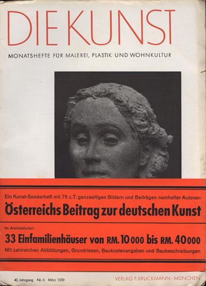 Die Kunst. Anno 40 n. 6. Monatshefte fur malerei plastik und wohnkultur - copertina