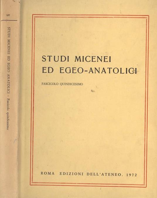 Studi micenei ed egeo. anatolici (fascicolo terzo) - copertina