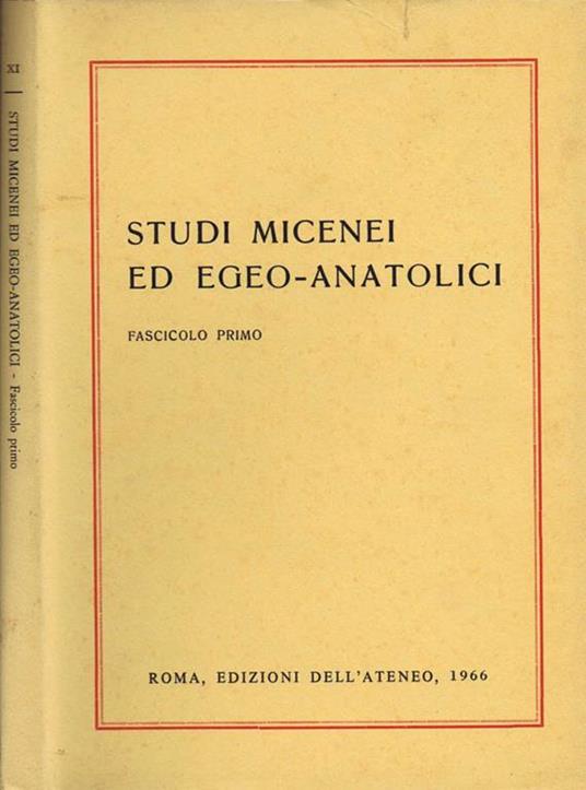 Studi Micenei ed Egeo- Anatolici (Fascicolo Primo) - copertina