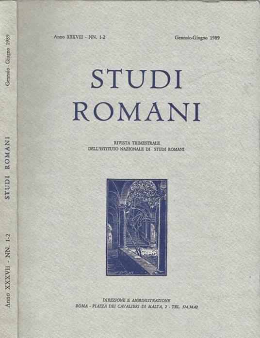 Studi Romani Anno XXXVII-N. 1 -2. Rivista trimestrale dell'Istituto di Studi Romani - copertina