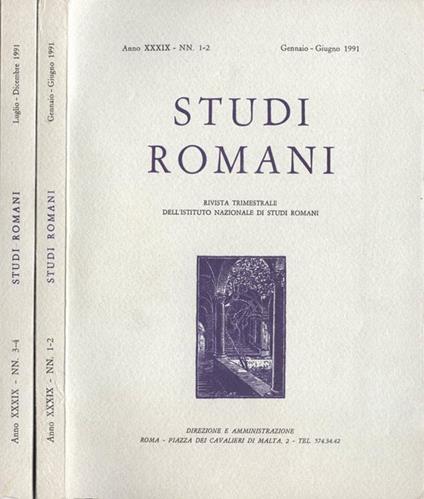 Studi romani-Anno XXXIX-nn. 1-2-3-4. Rivista trimestrale dell'Istituto Nazionale di Studi Romani - copertina