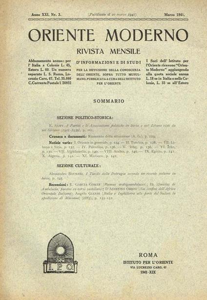 Oriente Moderno Anno Xxi N. 3. Rivista Mensile D'Informazione E Di Sturi Per La Diffusione Della Conoscenza Dell'Oriente, Sopra Tutto Musulmano - copertina