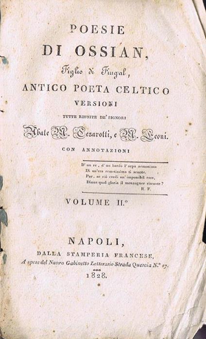 Poesie di Ossian Figlio di Fingal, Antico Poeta Celtico (Volume II) - Ossian - copertina