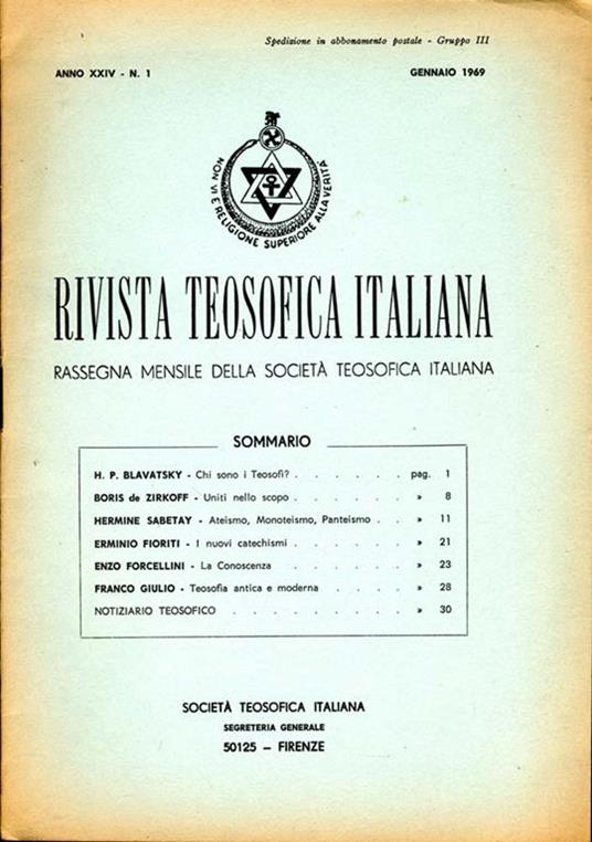 Rivista Teosofica Italiana. RASSEGNA MENSILE DELLA SOCIETà TEOSOFICA ITALIANA - copertina