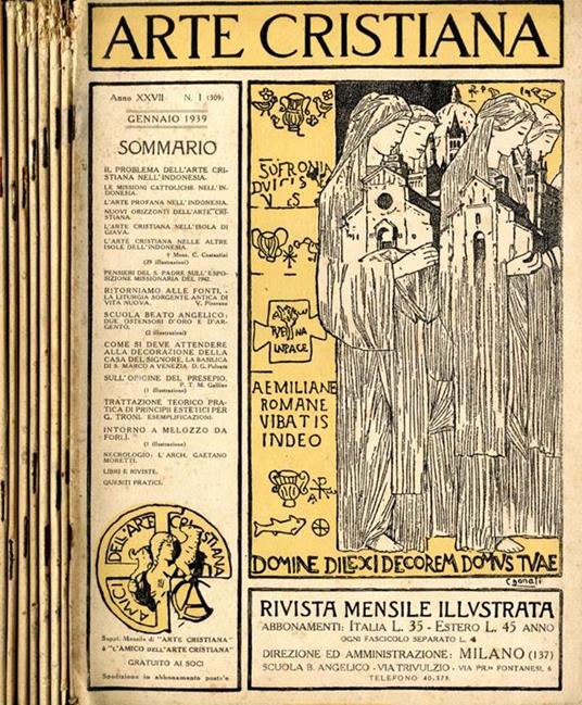 Arte Cristana N.1-2-3-4-5-6-7/8-11-12 del 1939. Rivista Mensile Illustrata - copertina