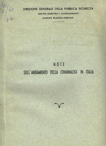 Note sull'andamento della criminalità in italia - copertina