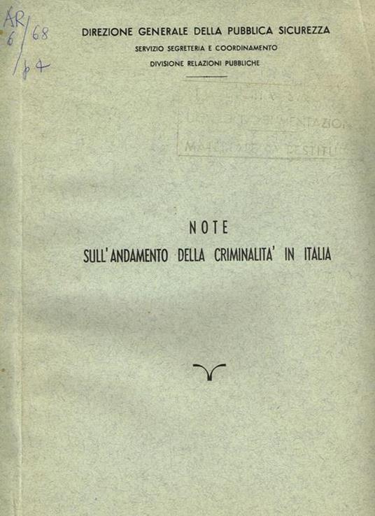 Note sull'andamento della criminalità in italia - copertina