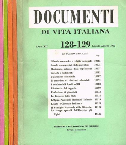 Documenti di Vita Italiana Anno XII N.128/129 130 131 132 133 - copertina